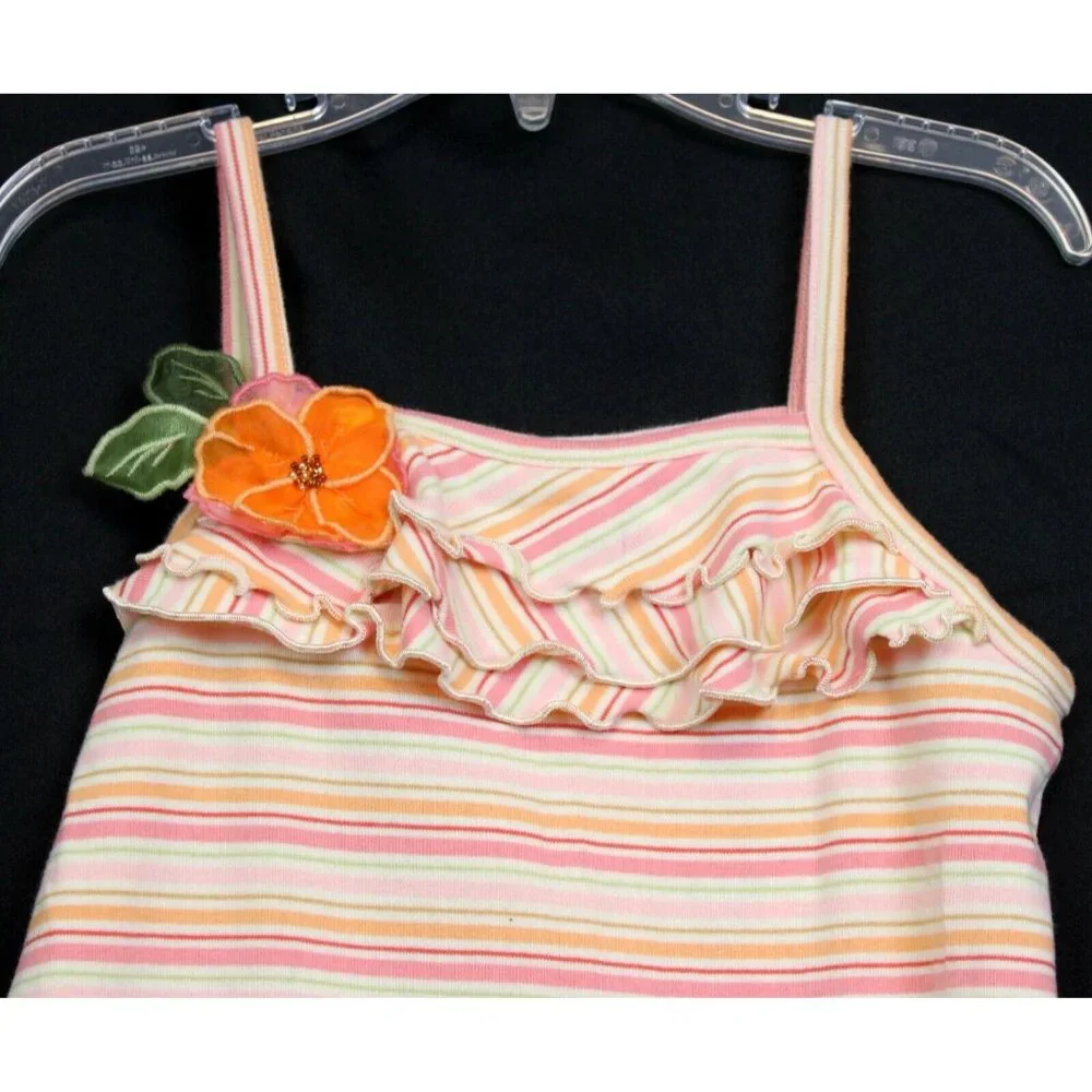 NWT 2005 Gymboree Aloha Wahine Striped Tank Dress sz 6 Flower Ruffle Drop Waist